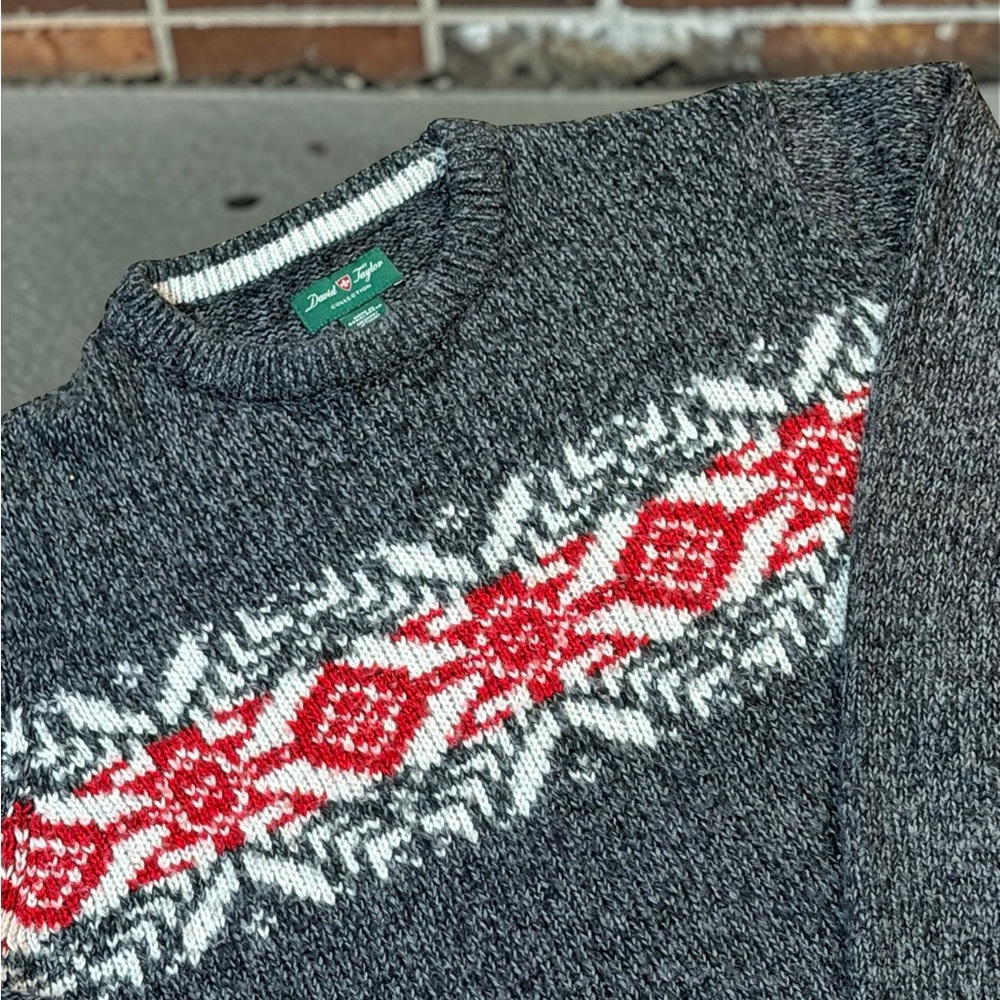Vintage David Taylor Sweater 90's Gray White Red Acrylic Size Medium